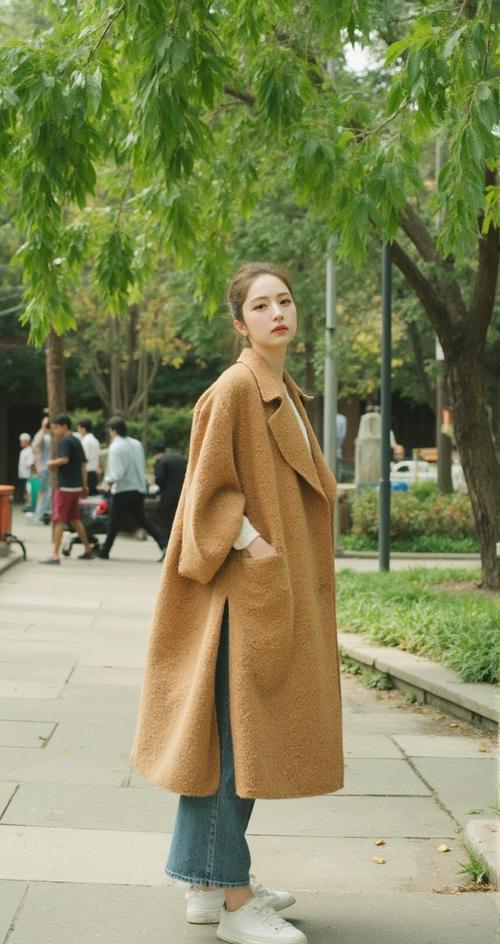 焦糖色短外套配什么裤子（中性基调稳住暖色，黑白牛仔搭配）