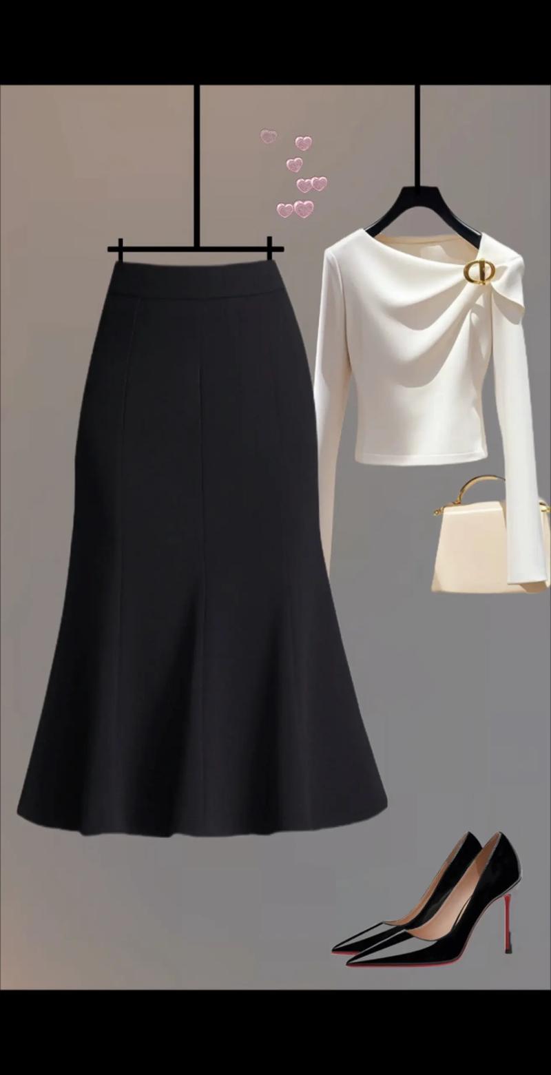 黑色半身裙搭配图片（剪影层次职场与街头变换）