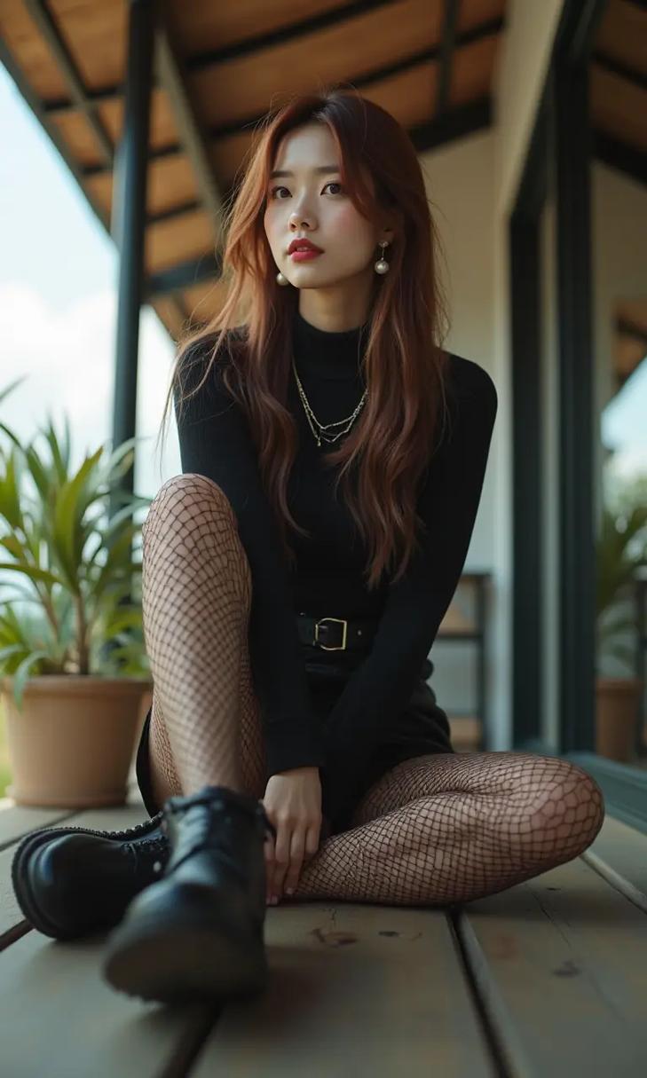 黑色渔网丝袜搭配粉色短裙（黑网丝袜配粉色短裙气场自信穿搭的质感对比）