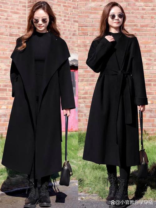 黑色毛呢大衣搭配图片大全(三明治叠穿和腰线塑形) 黑色毛呢大衣搭配图片大全(三明治叠穿和腰线塑形)