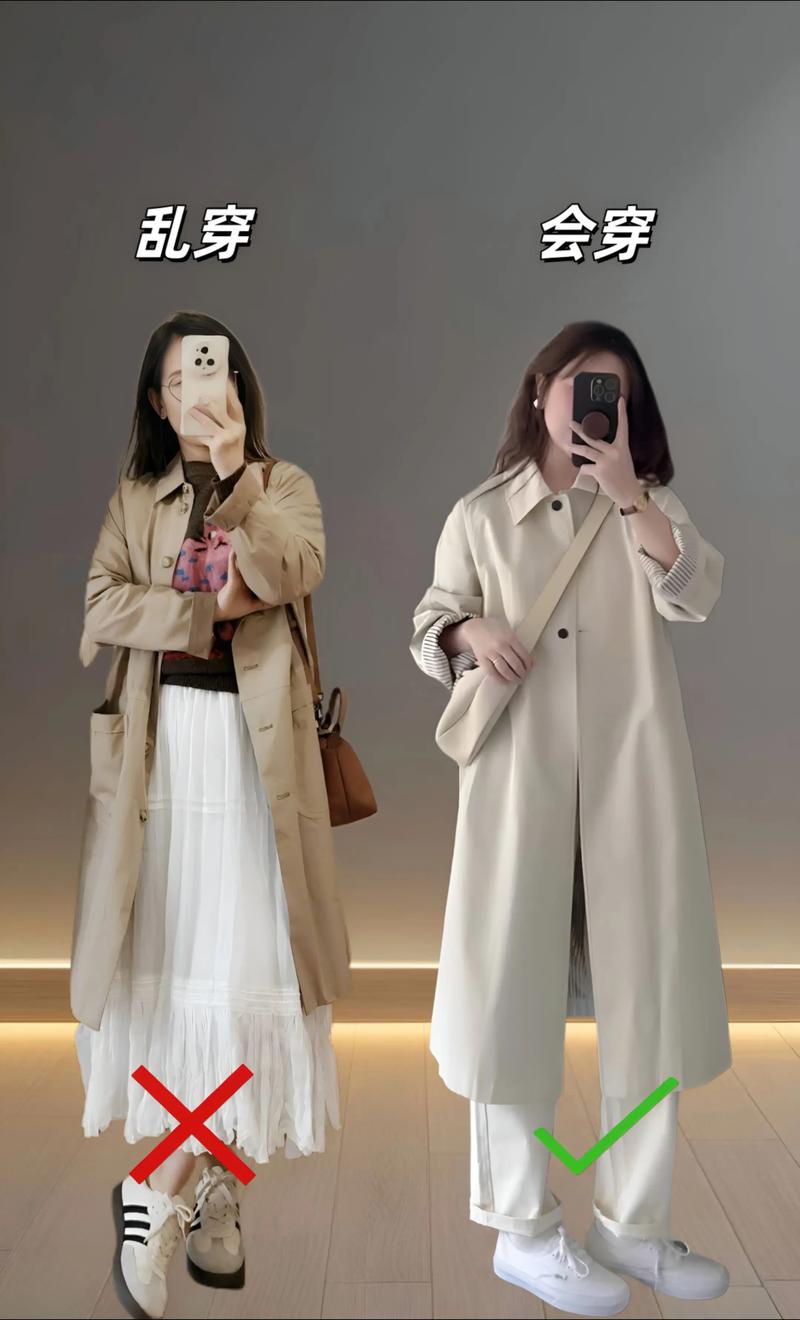 风衣怎么搭配好看图片女（比例对话，上轻下重，三色内同）