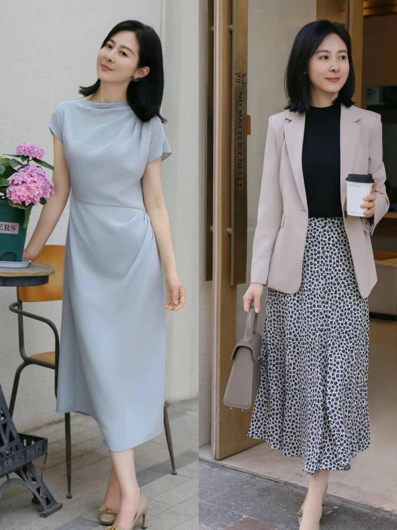 150矮个子穿搭图片中年女士（腰线垂感同色系搭配全攻略）