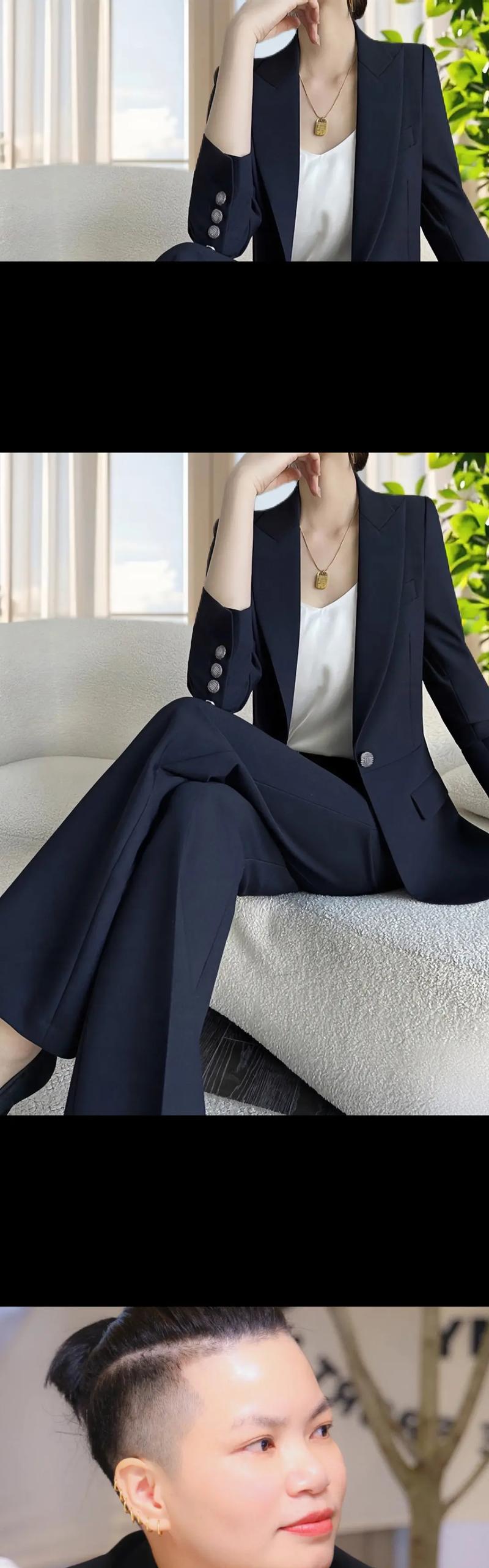 女款藏青色西装搭配（藏青色西装早秋穿搭指南职场校园休闲皆宜）
