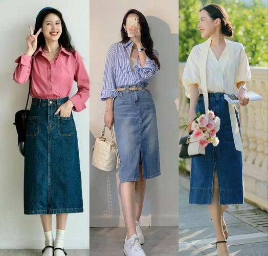 牛仔裙搭配上衣图片（秋日牛仔裙三套风格搭配，穿出自信与舒适）