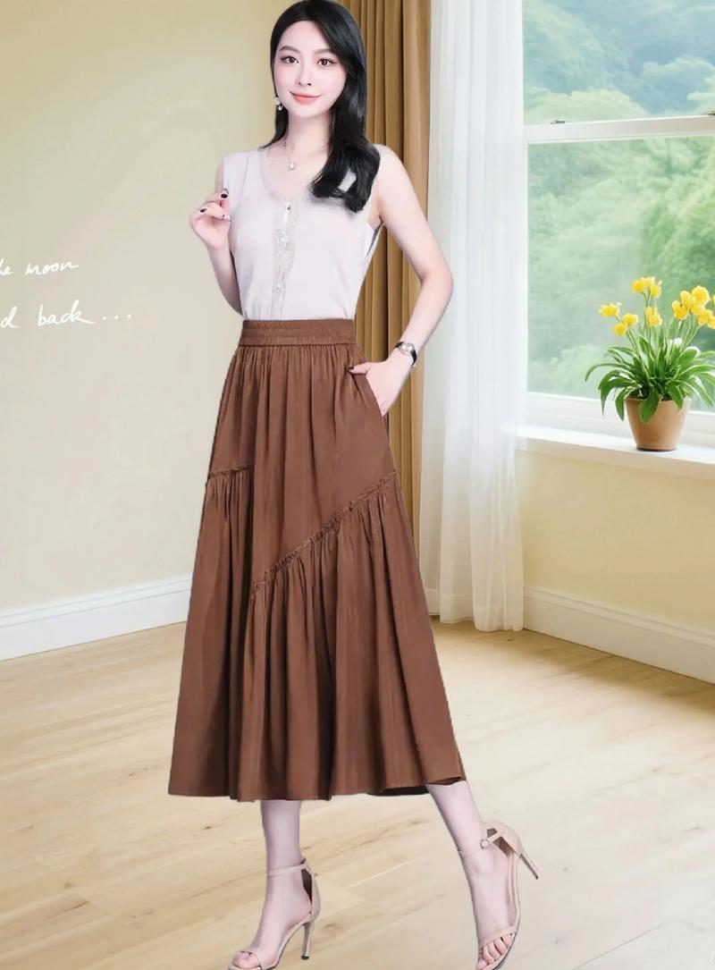 腰裙怎样搭配衣服（显腿长收腰简约，日常到职场）