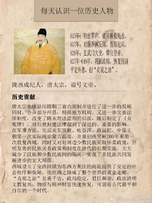 唐太宗李世民简介（贞观之治以民为本吏治革新文化繁荣边疆稳定）